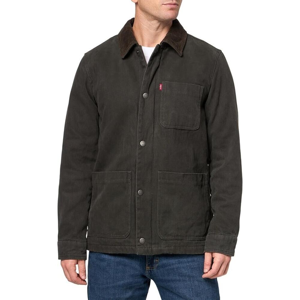 Levi's Men's Cotton Canvas Chore Olive Coat/Jacket, Size XL, Corduroy Collar